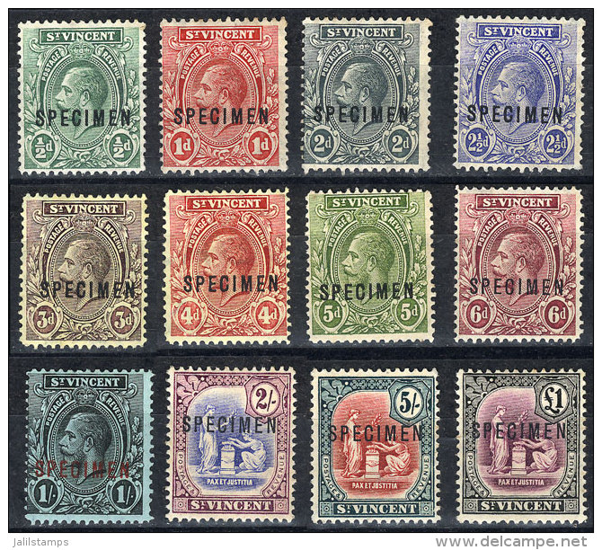 Sc.104/116 (without 113), 1913 Set Of 12 Values (without 1S. Bistre Of 1913), All With SPECIMEN Ovpt., Mint No Gum,... - St.Vincent (1979-...)