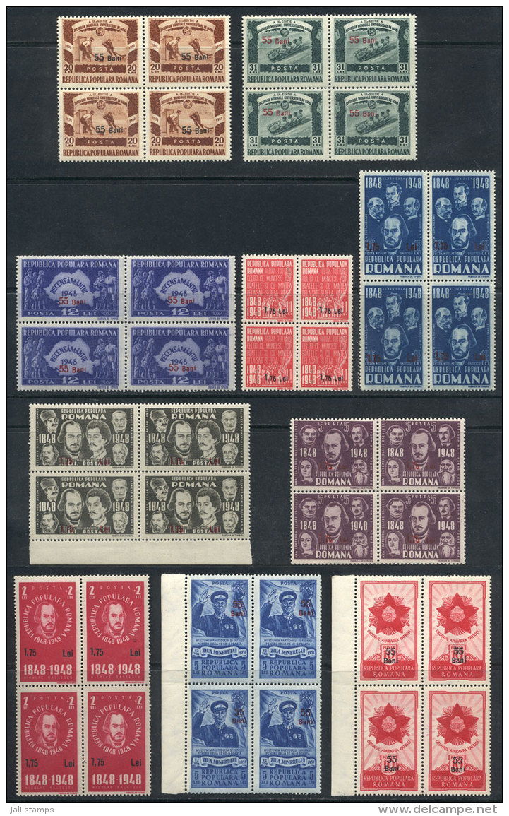 Lot Of Unmounted Blocks Of 4 Surcharged In 1952/3, All Of Excellent Quality, Very Fresh, Impeccable. Scott Catalog... - Andere & Zonder Classificatie