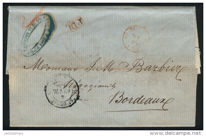 Entire Letter Dated Réunion 6/FE/1860 And Sent To Bordeaux, With Interesting Postal Markings On Front And... - Otros & Sin Clasificación