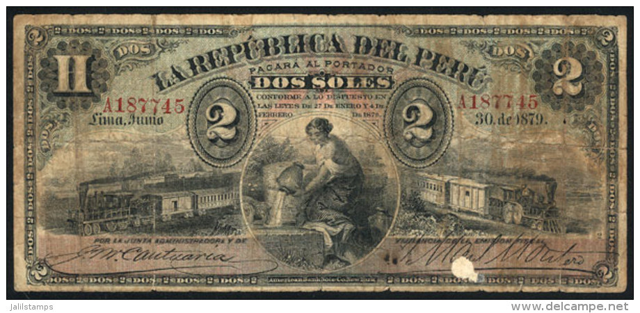 2 Soles Of 1879, Nice Banknote With Minor Defects, Very Attractive! - Peru