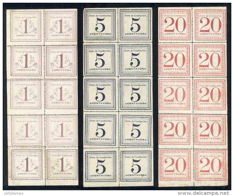 Sc.Q1 + Q3 + Q5, 1897, 1c. Light Lilac, 5c. Dark Blue And 20c. Rose Red, COMPLETE SHEETS Of 10 Examples, Very Fine... - Pérou