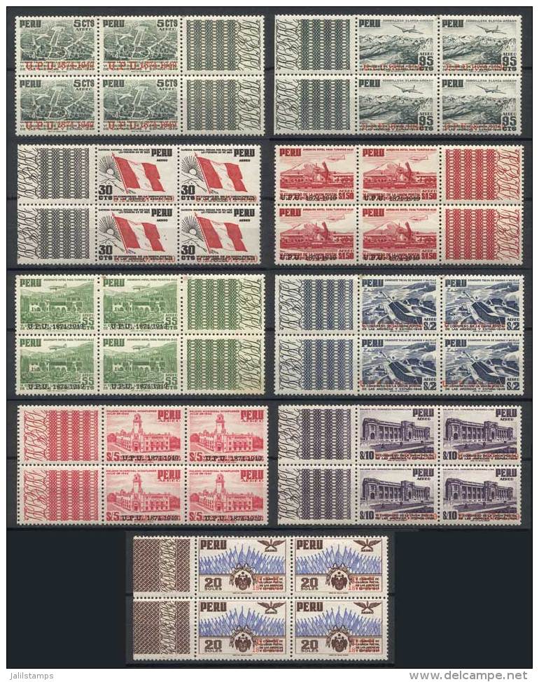 Yvert 87/95, 1951 UPU 75 Years, Compl. Set Of 9 Values In Mint Never Hinged Blocks Of 4, VF! - Peru