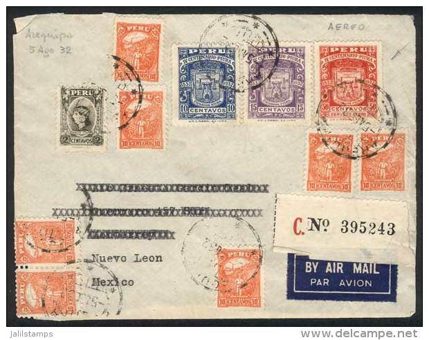 Yvert 271/2 + A.3, 1932 Piura 400th Anniv., The Complete Set + Other Values Franking A Front Of Registered Cover... - Peru