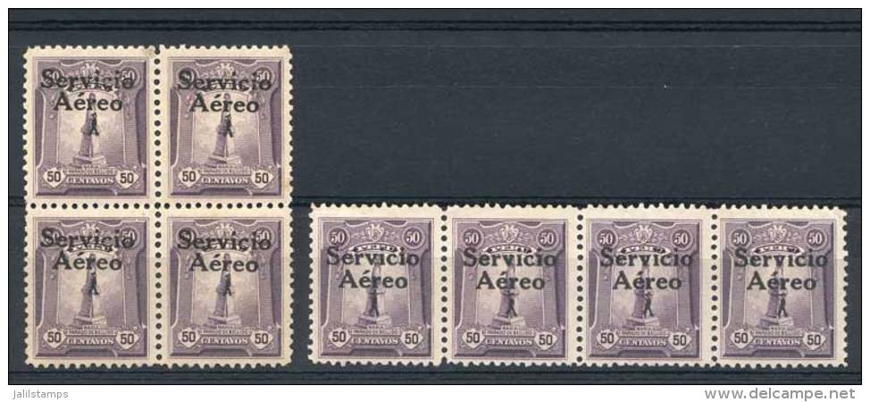 Yvert 1, "El Marinerito", 1927 50c., Block Of 4 Of FIRST PRINTING And Strip Of 4 Of The SECOND Printing, VF... - Pérou