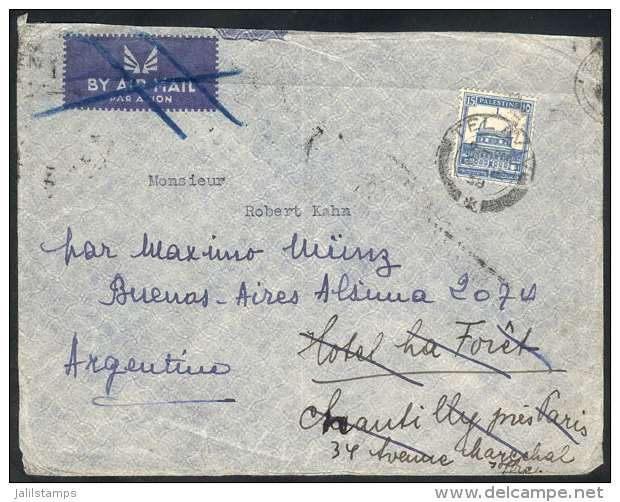 Airmail Cover Sent To France On 3/OC/1938, And Re-directed To Argentina, VF! - Palestina