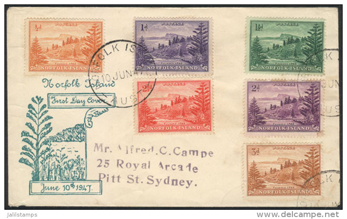 Cover Sent To Sydney On 10/JUN/1947 With Multicolored Postage Of 6 Different Stamps, VF Quality! - Ile Norfolk