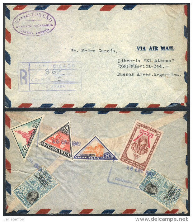 Cover Franked On Reverse With 6 Different Stamps (3 Of TRIANGULAR Shape), Sent From Granada To Argentina On... - Nicaragua