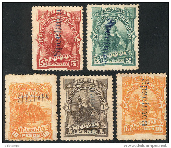 5 Old Stamps With SPECIMEN Overprint, Interesting! - Nicaragua