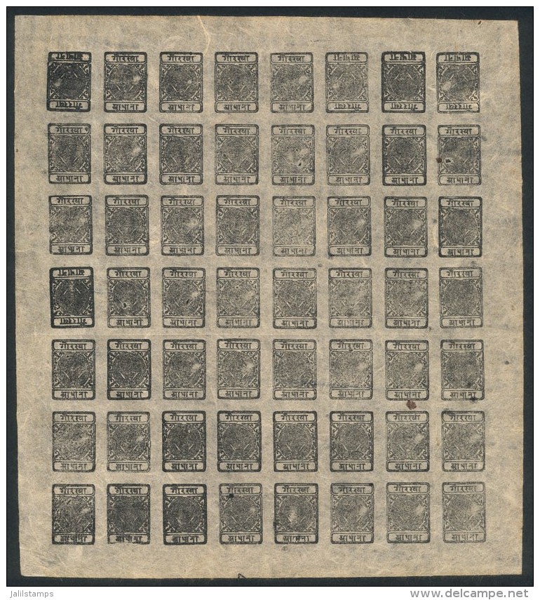 Sc.10, 1917 &frac12;a. Black, Complete Sheet Of 56 Examples Including 5 TETE-BECHES In Positions 1, 6, 7, 8 And 25,... - Nepal