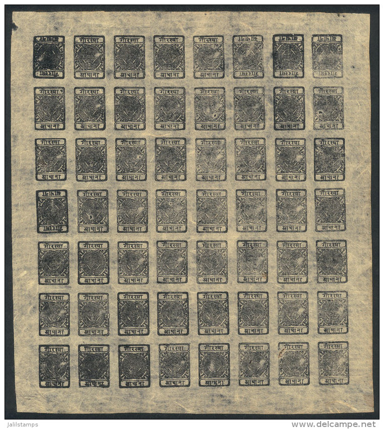 Sc.10, 1917 &frac12;a. Black, Complete Sheet Of 56 Examples Including 5 TETE-BECHES In Positions 1, 6, 7, 8 And 25,... - Nepal