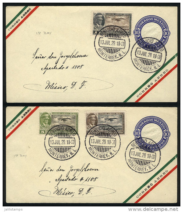 2 Nice Covers Cancelled On 13/JUL/1929, Excellent Quality! - Mexique