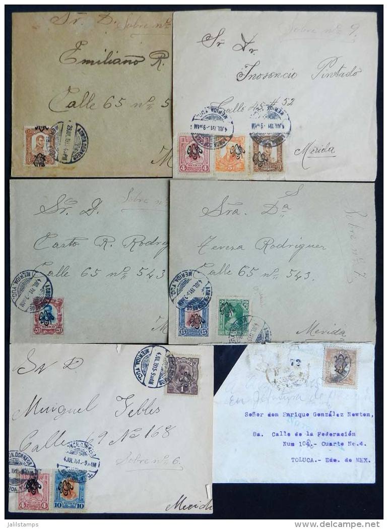 6 Covers Used In 1915, Interesting Postages And Cancels, VF General Quality! - Mexico