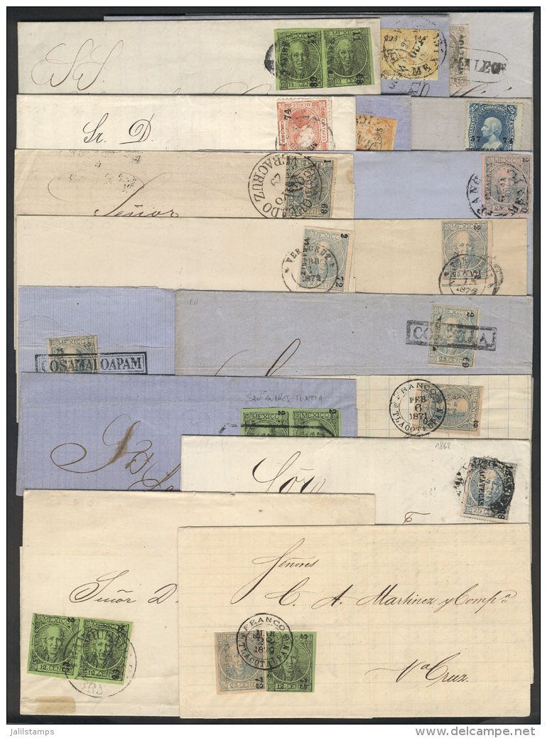 17 Folded Covers And Entire Letters Posted Between 1861 And 1874, With Some Very Interesting Postages And Cancels,... - Mexiko