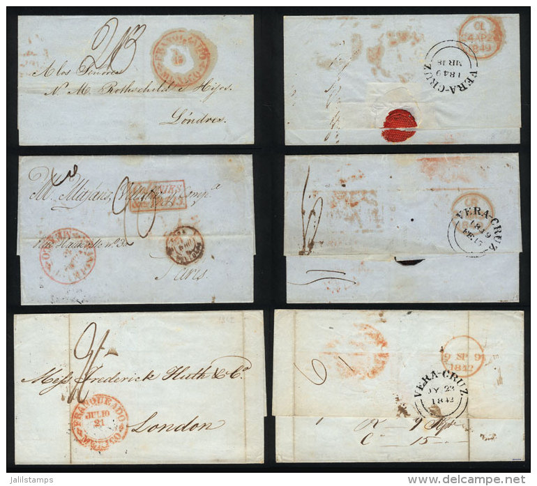 2 Folded Covers + 1 Entire Letter Sent To London And Paris In 1842 And 1849 By British Mail, All With Interesting... - Mexique