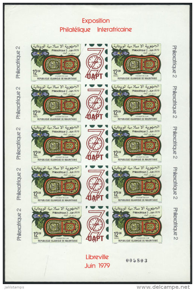 Sc.420, 1979 12U. African Philatelic Exhibition, Complete Sheet Of 10 Stamps With Gutter, IMPERFORATE, Excellet... - Mauretanien (1960-...)