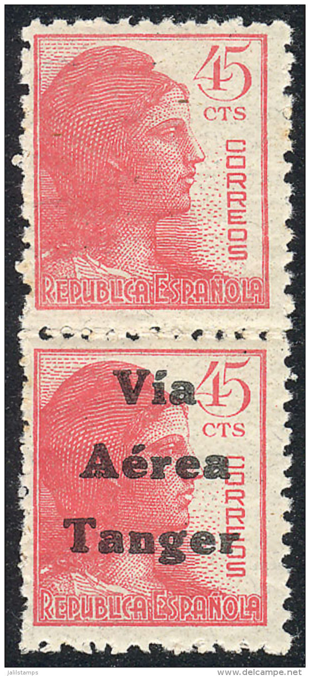 Spain Pair Of 45c., One Overprinted "Vía Aérea Tanger", Very Fine Quality! - Spanisch-Marokko