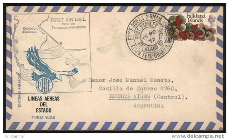 15/NO/1972 LADE First Airmail From The Temporary Aerodrome In Stanley To Comodoro Rivadavia, Excellent Quality! - Falkland