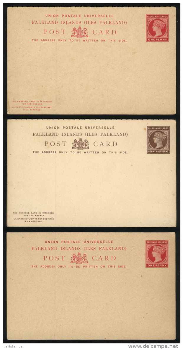 3 Unused Old Postal Cards, 2 Are Double, Excellent Quality! - Falkland