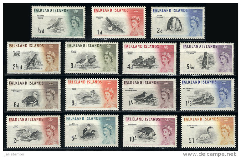 Sc.128/142, 1960 Birds, Cmpl. Set Of 15 Values, MNH, Excellent Quality, Catalog Value US$180. - Falklandeilanden