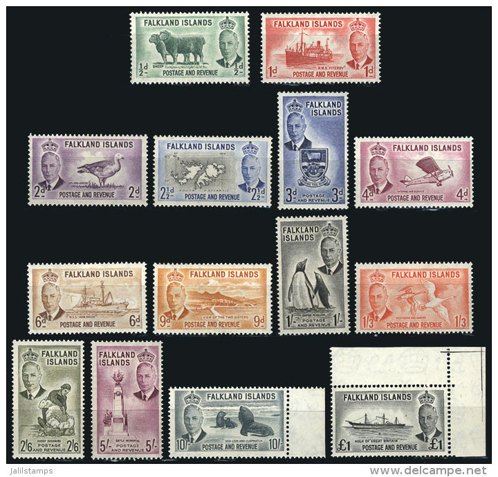 Sc.107/120, 1952 Animals, Birds, Ships Etc., Cmpl. Set Of 14 Values, MNH Or Very Lightly Hinged (the High Values... - Falkland