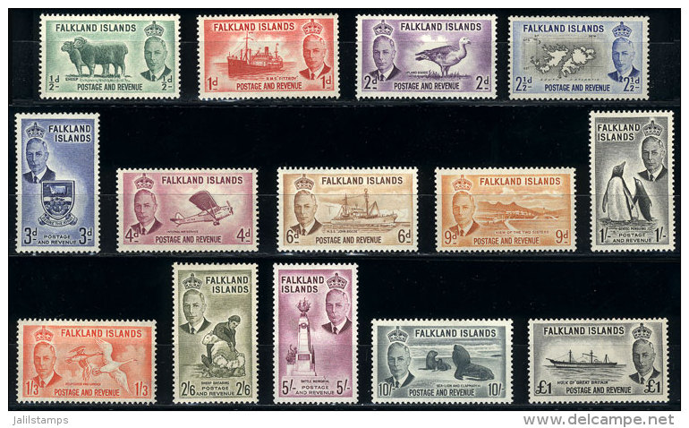 Sc.107/120, 1952 Animals Etc., Cmpl. Set Of 14 Values Mint With Small Hinge Marks, VF Quality, Catalog Value... - Falklandeilanden