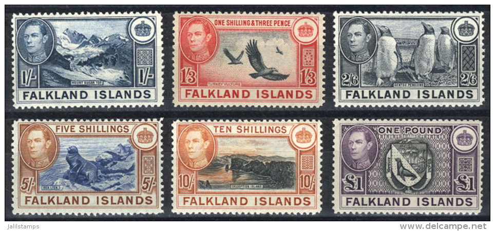 Sc.91/96, 1938/46 Animals, Landscapes Etc., The 6 High Values Of The Set, VF Quality, Catalog Value US$387. - Falklandinseln