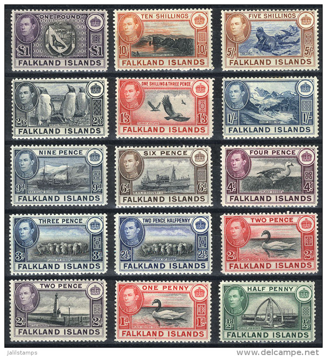 Sc.84/96 (without 85B), 1938/46 Animals, Landscapes Etc., 15 Values Of The Set Of 16 (missing The Low Value Of 1p.... - Falkland