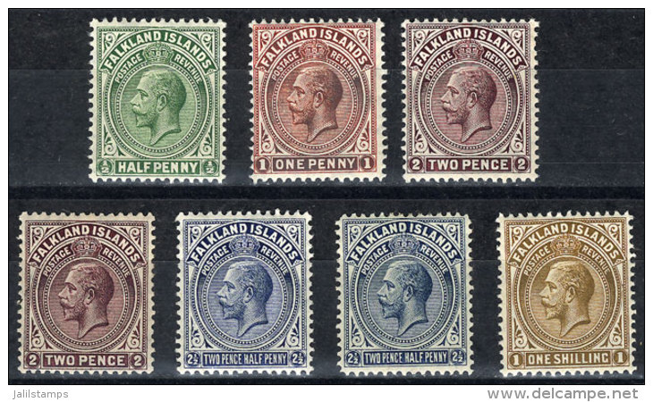 Sc.30 + Other Values, 1912/4 George V, 7 Mint Examples, Of Some Values There Are 2 Different Shades, Fine General... - Falkland