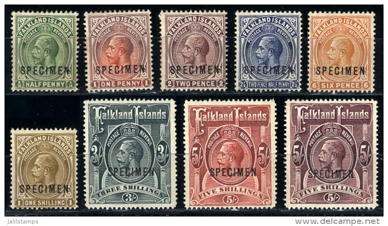 Sc.30/38, 1912/4 George V &frac12;p. To 5S., 9 Values Of The Set With SPECIMEN Ovpt., Mint No Gum (some Low Values... - Falklandinseln