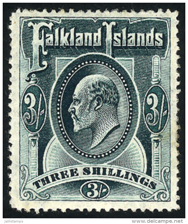 Sc.28a, 1904/7 Edward VII 3S. Green, Good Example, Catalog Value US$160. - Falklandinseln