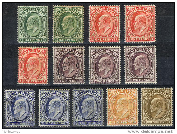 Sc.22/27, 1904/7 Edward VII &frac12;p. To 1S., Of Some Values There Are Several Examples (some Used), With A Range... - Falklandeilanden