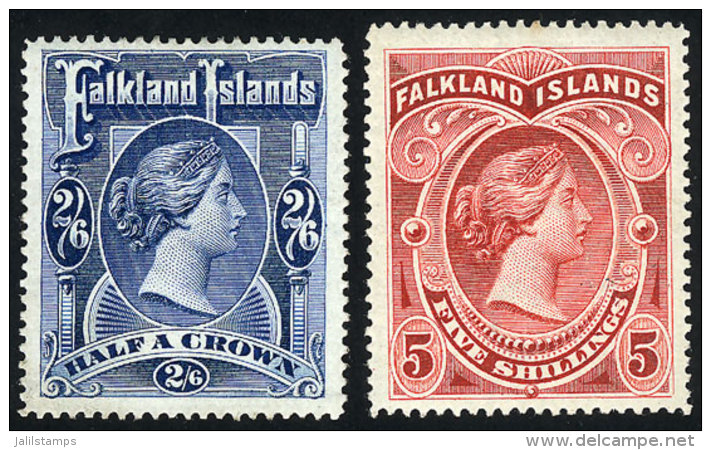 Sc.20/21, 1898 Victoria, Cmpl. Set Of 2 Mint Values, The 2/6 With A Small Repair, Excellent Appearance, Catalog... - Falkland Islands