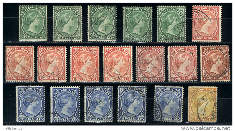 Sc.10 + Other Values, 1891/1902 Victoria, Lot Of 19 Used Stamps, Most Of Fine To VF Quality, Very Nice! - Falkland