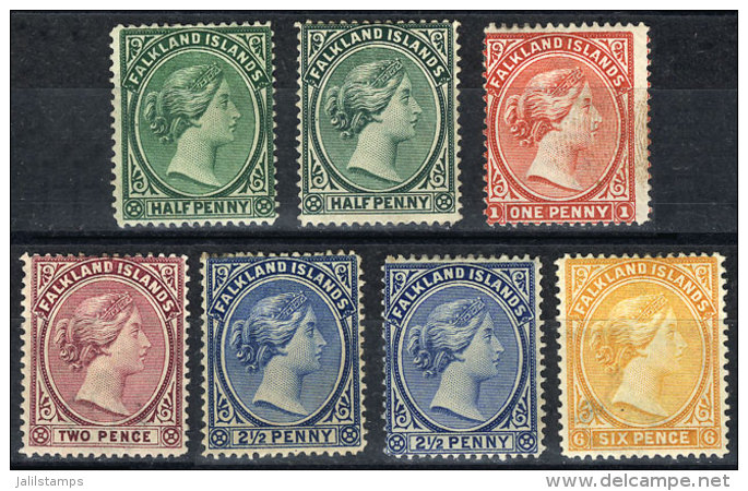 Sc.9 + Other Values, 1891/1902 Victoria &frac12;p. To 6p., 7 Mint Examples, Fine To VF Quality, Catalog Value... - Falkland Islands