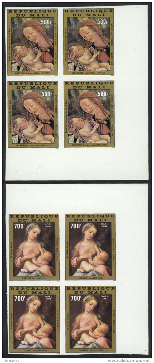 Yv.434/5, 1981 Christmas (paintings), Complete Set Of 2 Values, IMPERFORATE BLOCKS OF 4, Excellent Quality! - Mali (1959-...)
