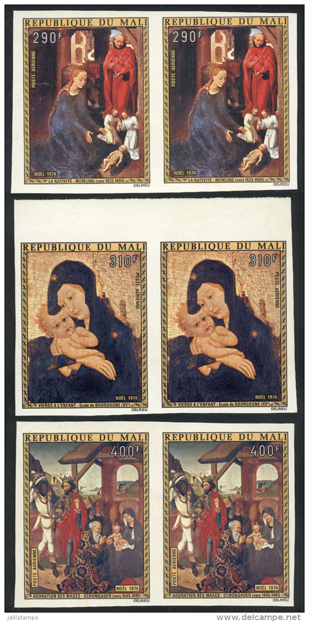 Yv.230/232, 1974 Christmas (paintings), Complete Set Of 3 Values In IMPERFORATE PAIRS, Very Fine! - Mali (1959-...)