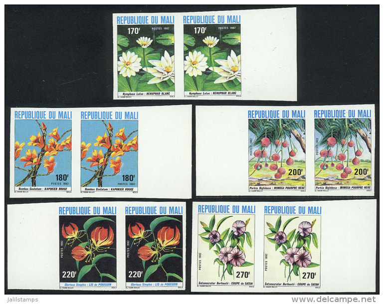 Yvert 441/5, 1982 Flowers, Complete Set Of 5 Values, IMPERFORATE PAIRS, VF Quality! - Mali (1959-...)