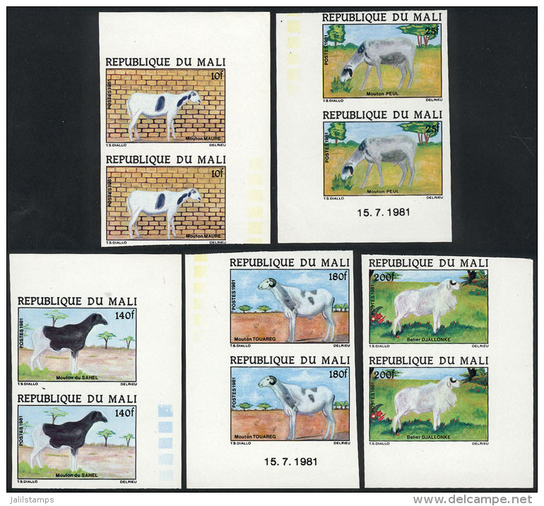 Yv.432/436, 1981 Fauna (rams), Complete Set Of 5 Values, IMPERFORATE PAIRS, VF Quality! - Mali (1959-...)