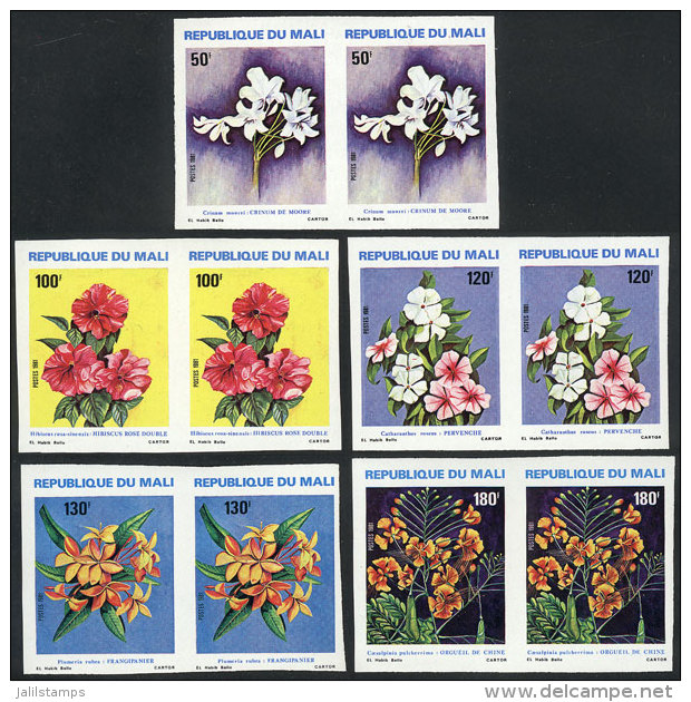 Yvert 412/416, 1981 Flowers, Complete Set Of 5 Values, IMPERFORATE PAIRS, VF Quality! - Mali (1959-...)