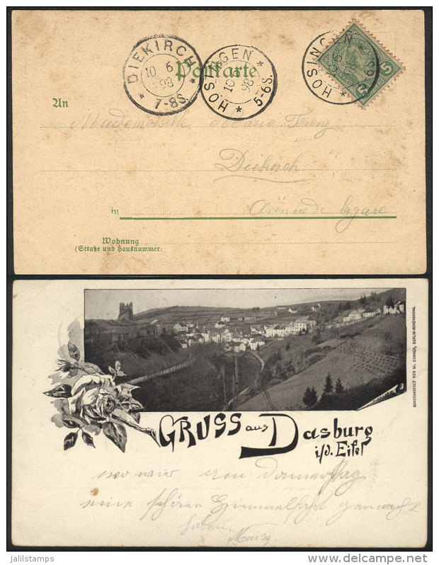 Postcard (Gruss Aus Dasburg) Franked With 5c. And Sent From HOSINGEN To DIEKIRCH On 10/JUN/1898, Very Fine Quality! - Andere & Zonder Classificatie