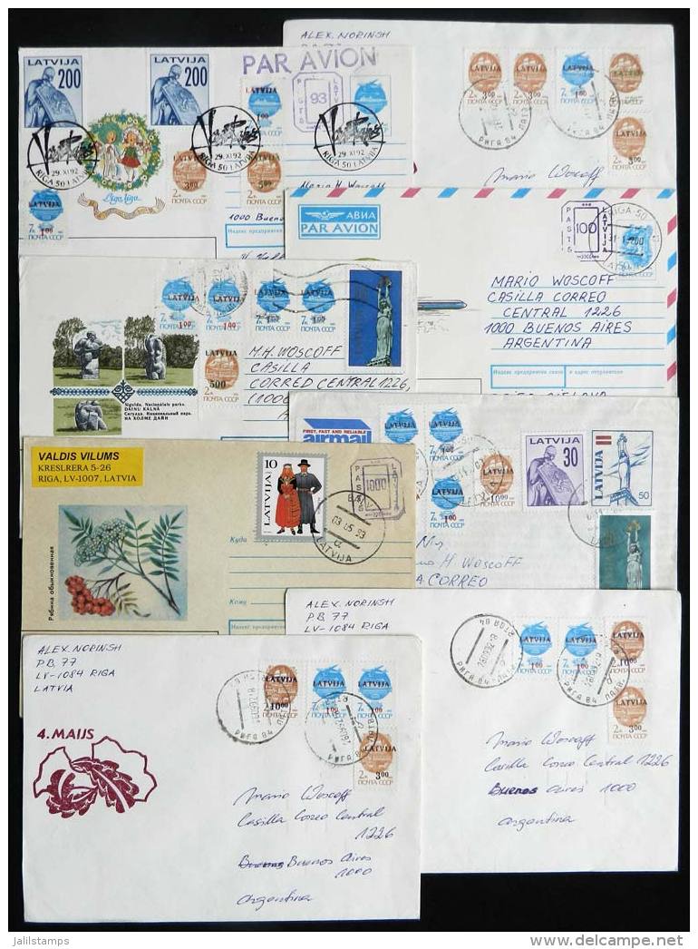 30 Modern Covers, Almost All Sent To Argentina, With Interesting Postages And Overprints Of The First Years After... - Letland
