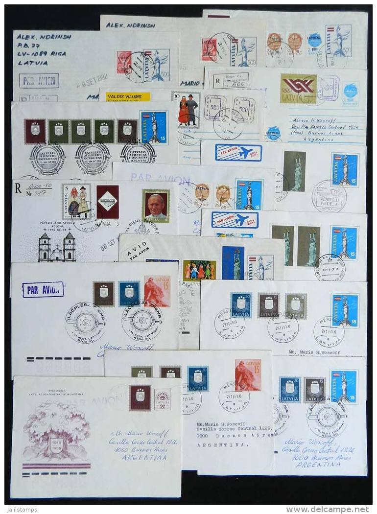 16 Modern Covers Sent To Argentina, With Interesting Postages And Overprints Of The First Years After The... - Lettland