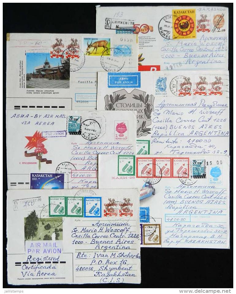 12 Modern Covers Sent To Argentina, With Interesting Postages And Overprints Of The First Years After The... - Kazakhstan