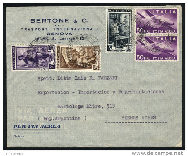 Airmail Cover Sent From Genova To Argentina On 31/JA/1953, With Nice Postage Of 195L., VF Quality! - Ohne Zuordnung