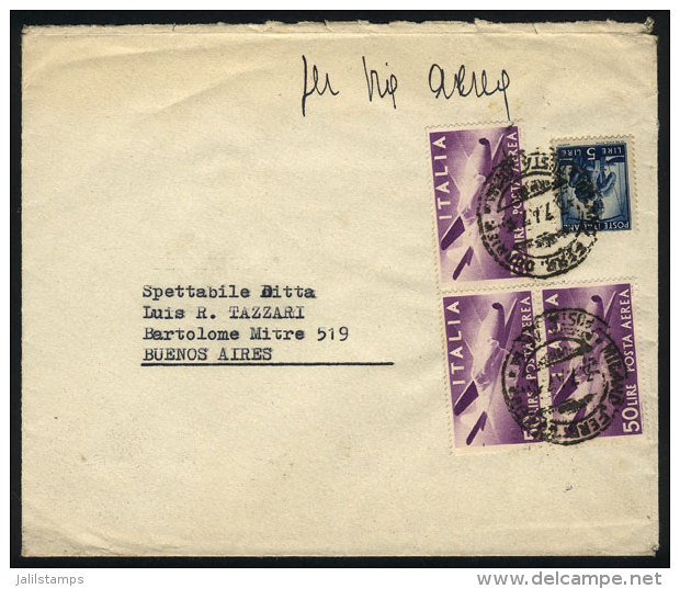 Airmail Cover Sent From Milano To Argentina On 3/JUL/1947 With Interesting Postage Of 155L., VF Quality! - Non Classés