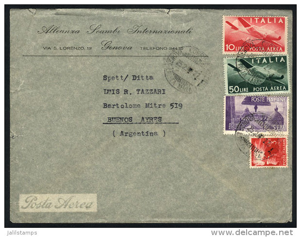 Airmail Cover Sent From Genova To Argentina On 25/FE/1947 With Nice Postage Of 68L., Minor Defects In The Cover... - Non Classés