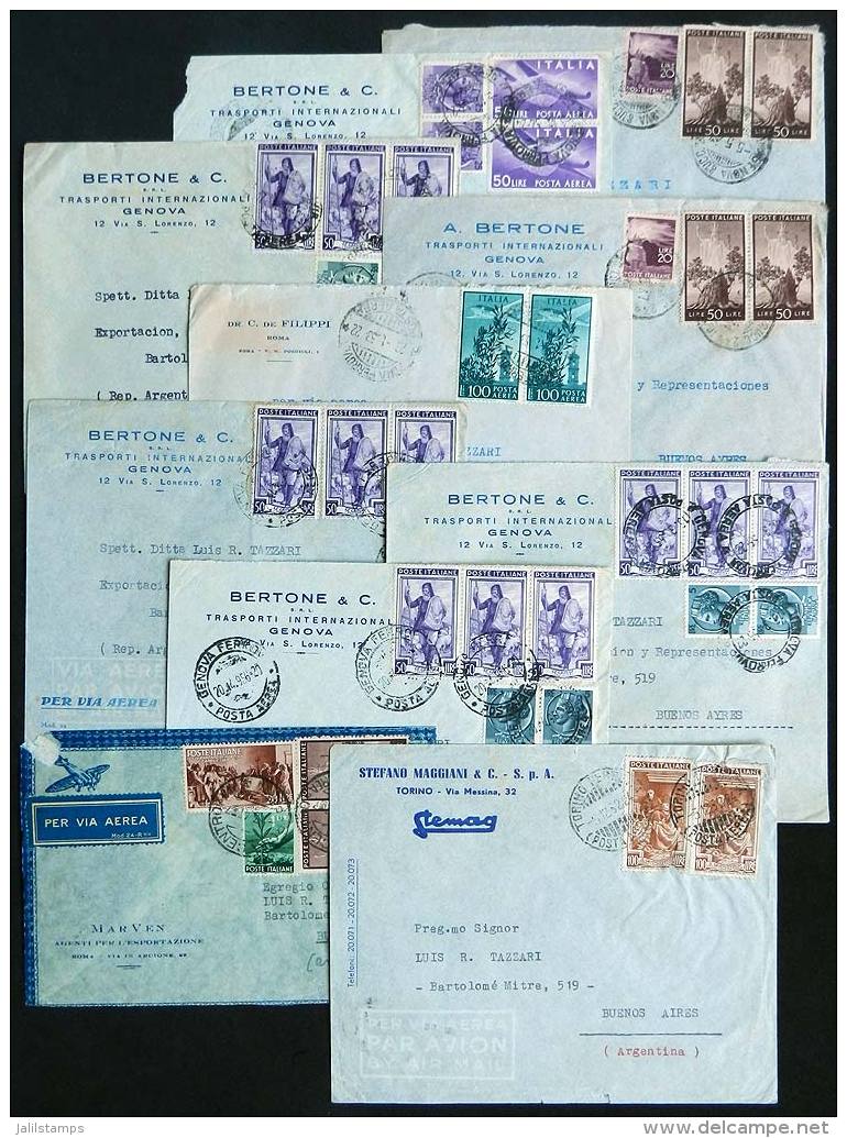 10 Airmail Covers Sent To Argentina Between 1947 And 1956 With Very Handsome Postages, Varied Rates And... - Non Classés