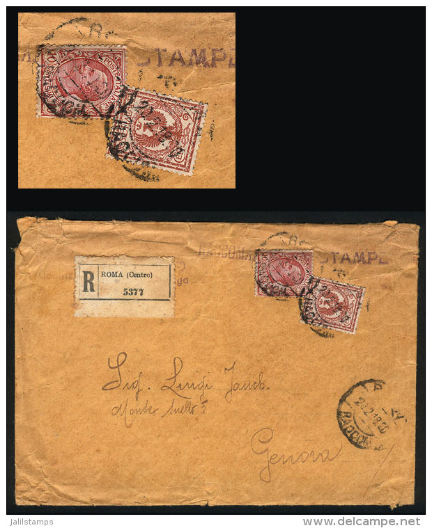 Registered Cover With Printed Matter Sent From Roma To Genova On 20/FE/1918, Franked With 12c., Very Interesting! - Ohne Zuordnung