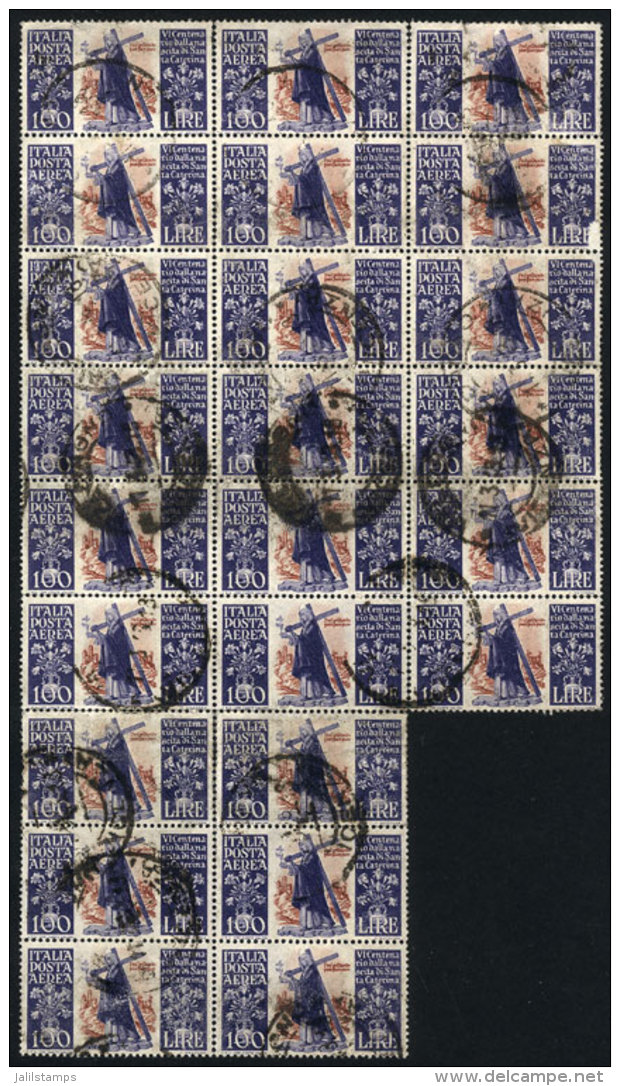 Sc.127, 1948 100L. Sta. Catherina, Used Block Of 24 Stamps, 8/9 Examples With Minor Defects And The Rest Of VF... - Ohne Zuordnung