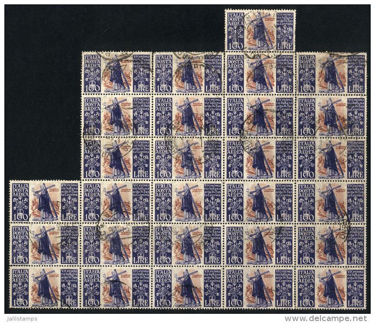 Sc.127, 1948 100L. Sta. Catherina, Used Block Of 28 Stamps, 7 Examples With Minor Defects And 21 Of Very Fine... - Zonder Classificatie